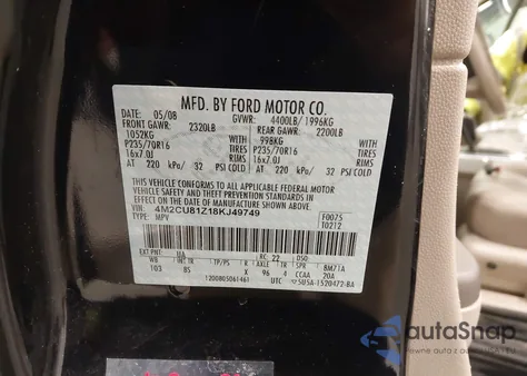 2008 Mercury Mariner I4 z USA, uszkodzony, nr VIN 4M2CU81Z18KJ49749